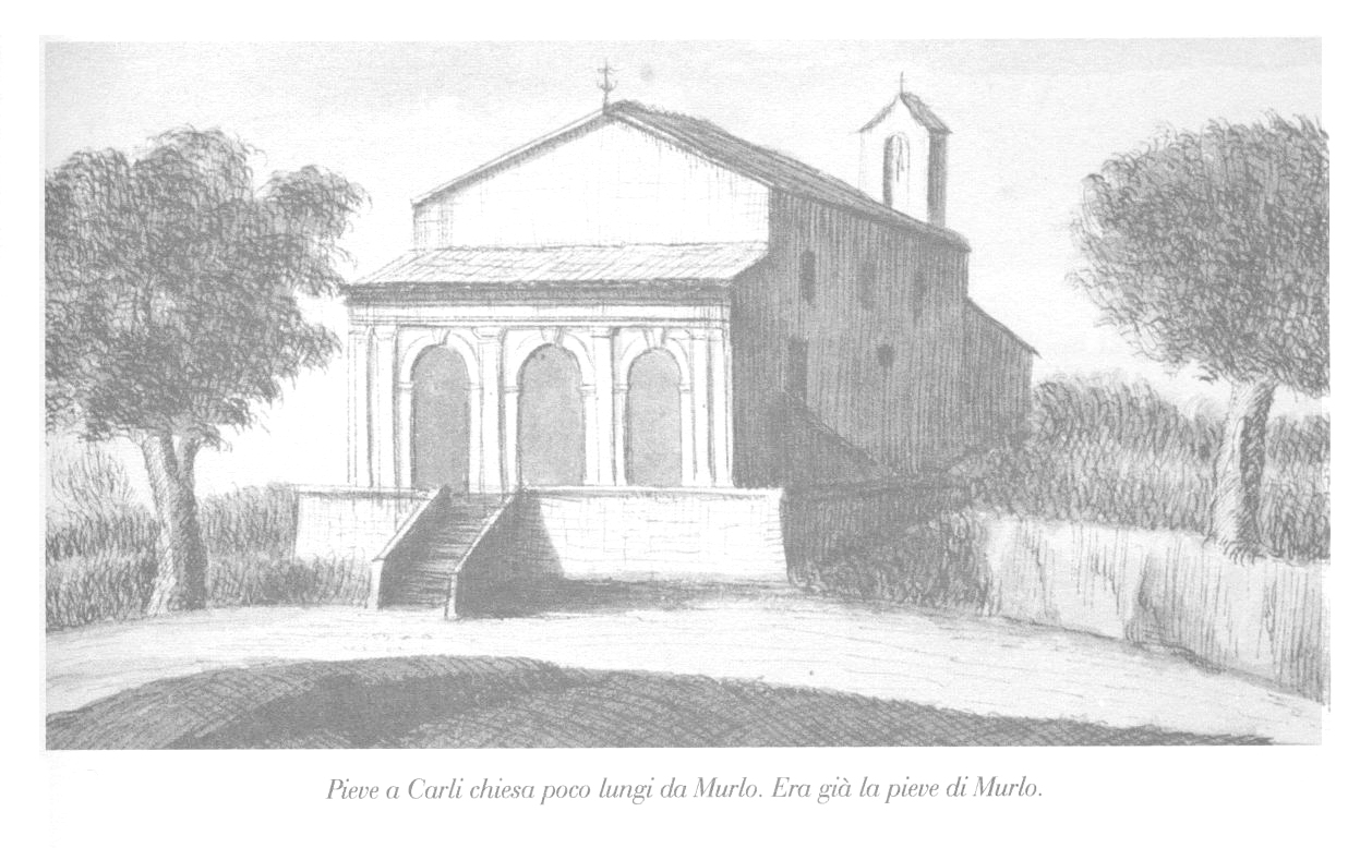 Pieve a Carli in un disegno di Ettore Romagnoli