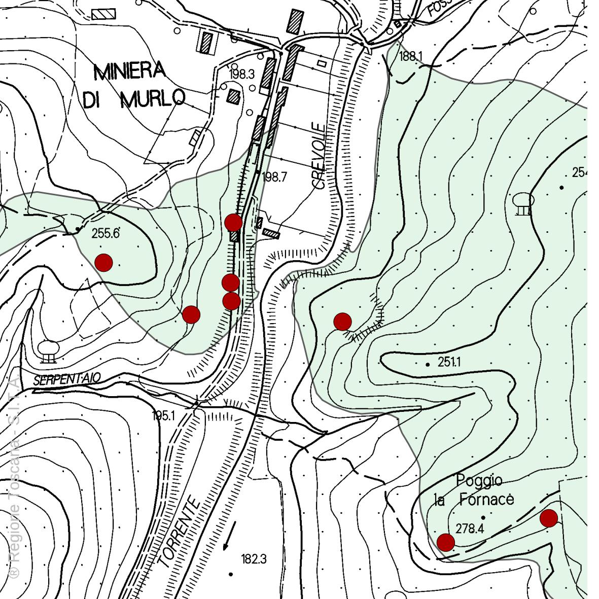Ubicazioni delle fornaci presso Le Miniere di Murlo