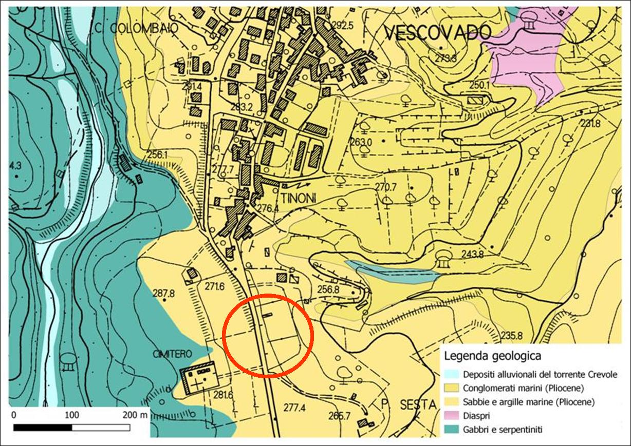 Carta geologica Vescovado - da Geoscopio, progetto CARG, Regione Toscana