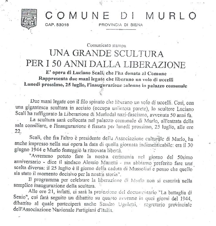 Comnicato stampa 50 anni dalla Liberazione di Murlo