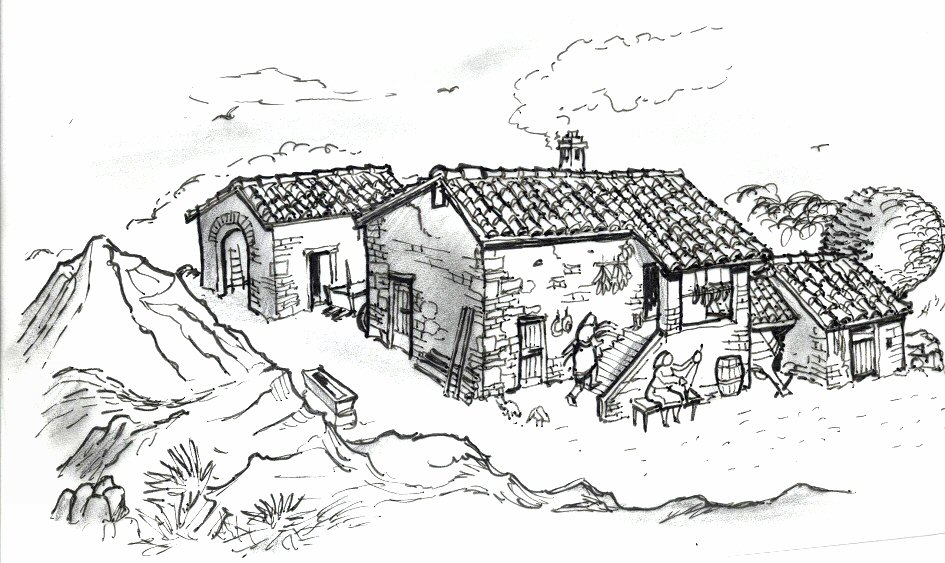 Il podere Moscona in un disegno di Luciano Scali ripreso da Romagnoli