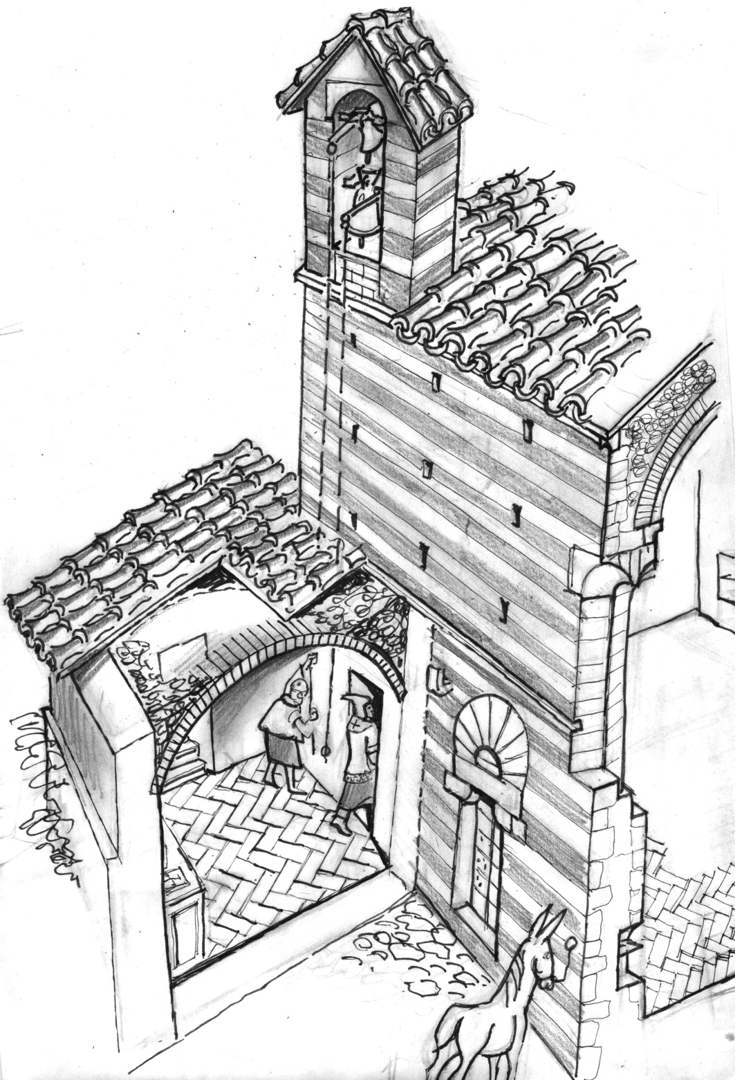 La ricostruzione della sacrestia e della posizione della veletta del campanile