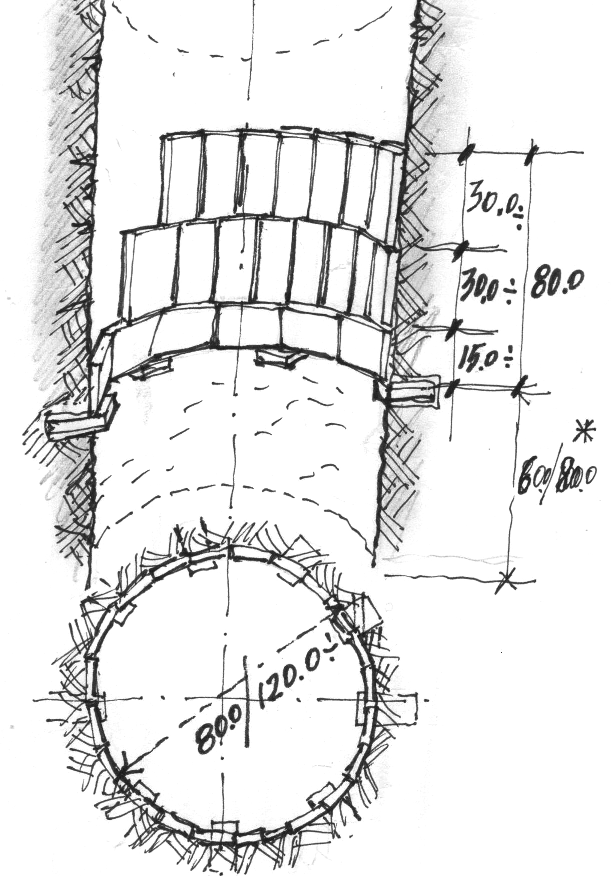 Armatura del pozzo - disegno di Luciano Scali