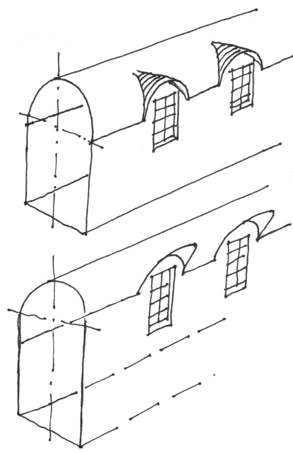 Volta a botte con lunette - disegno di Luciano Scali