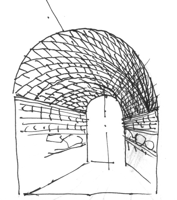 Volta a botte con mattoni in diagonale - disegno di Luciano Scali