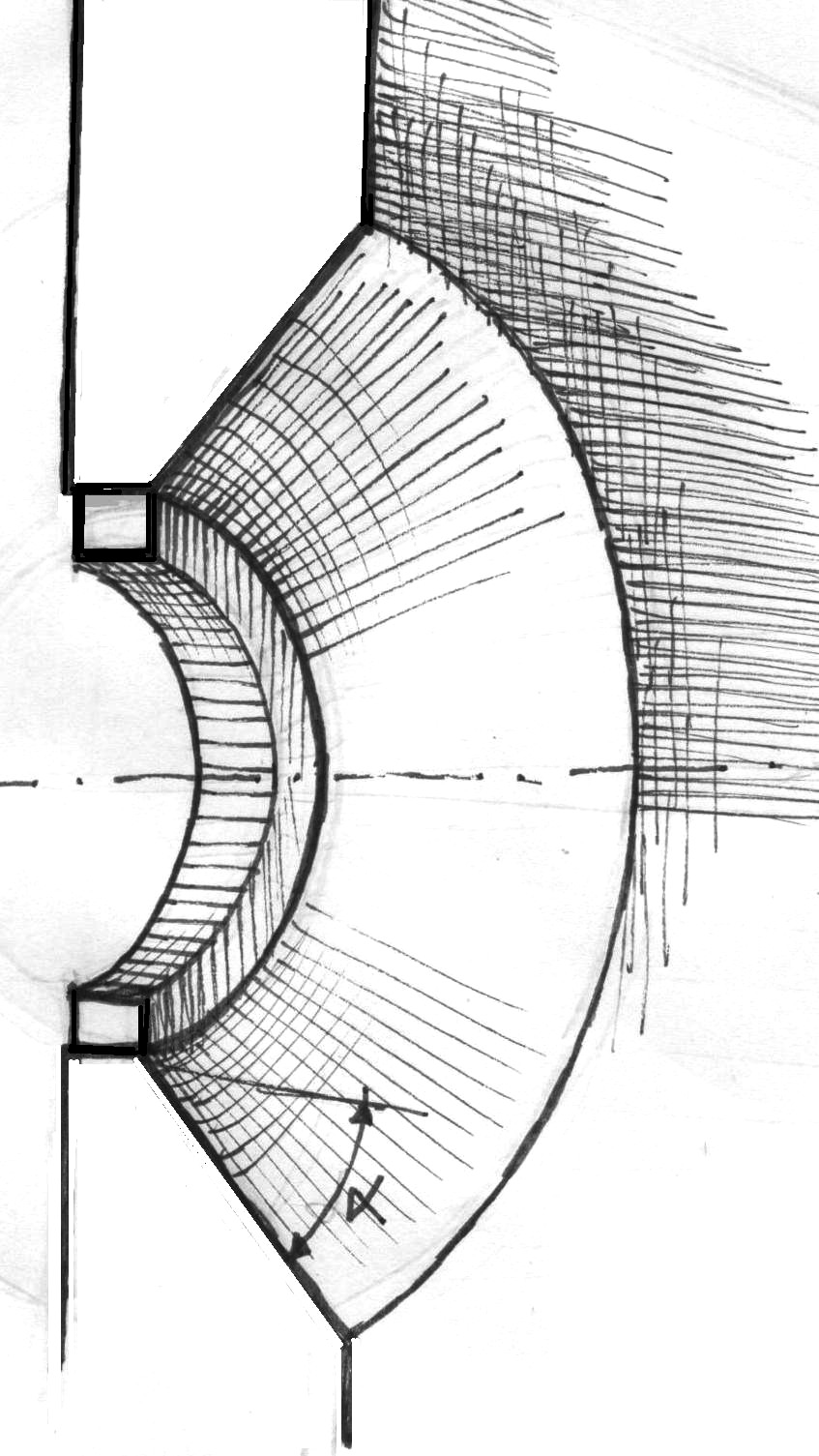 Il rosone, sezione in prospettiva - disegno di Luciano Scali