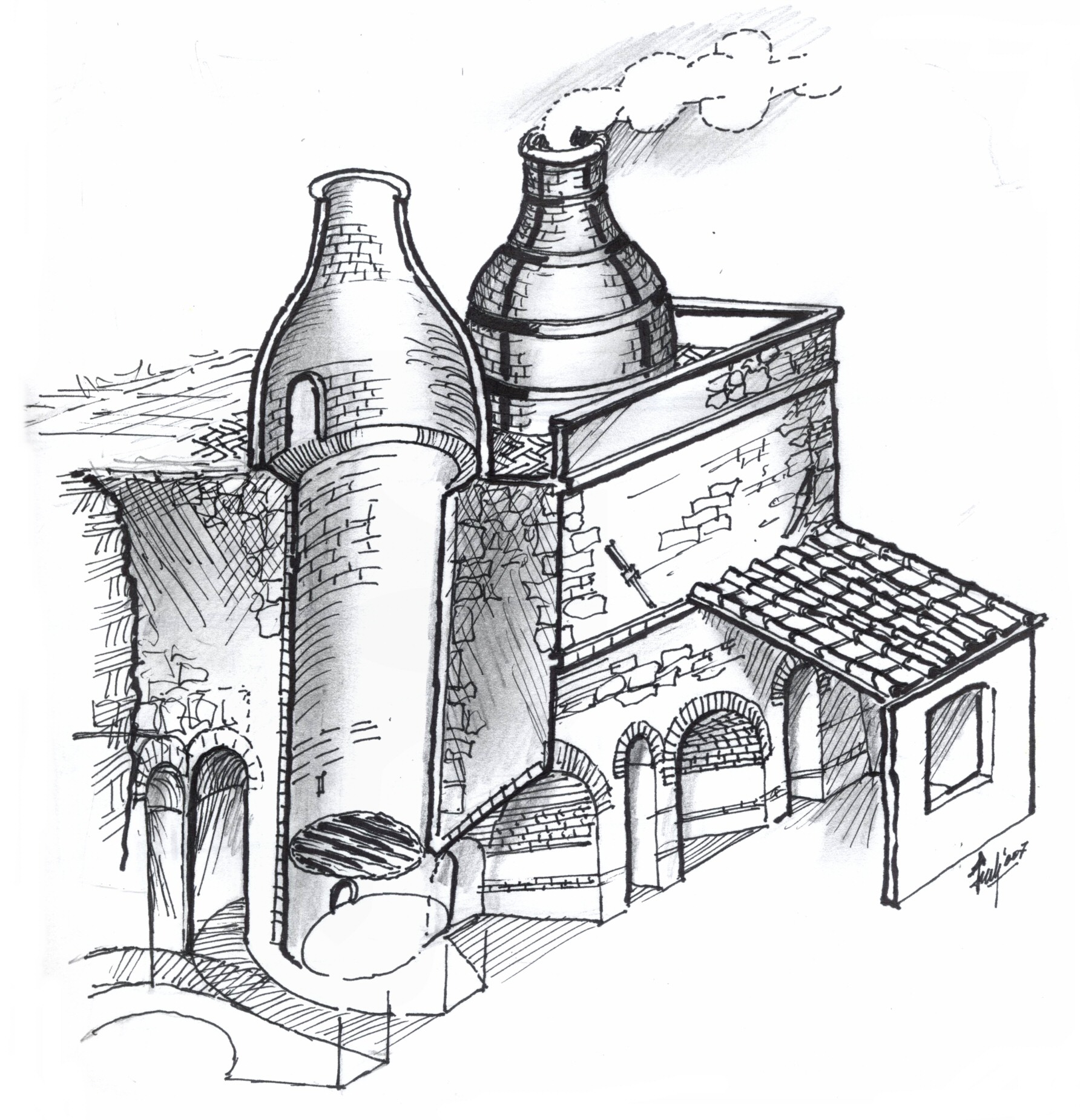 Spaccato della fornace Nuova - disegno di Luciano Scali