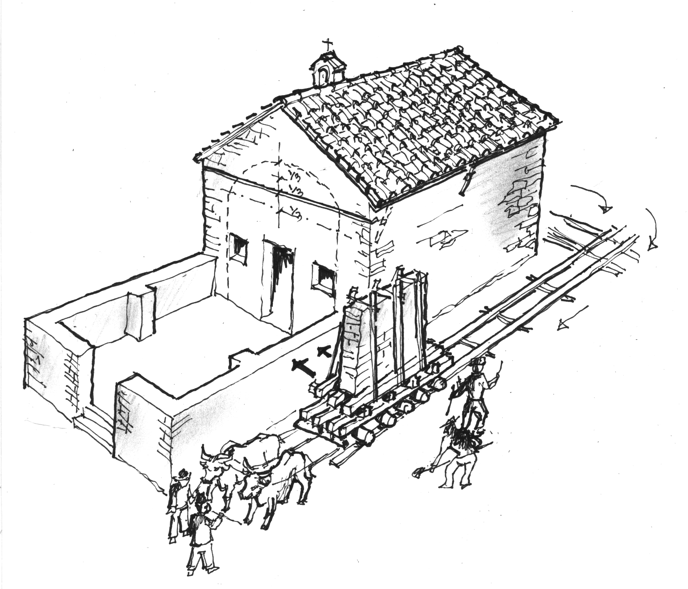 Piantasala, spostamento dell'affresco  (1905) - disegno di Luciano Scali