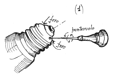 L'Angolo di Dosolina. Foro della ghiera della lampadina - disegno di Luciano Scali