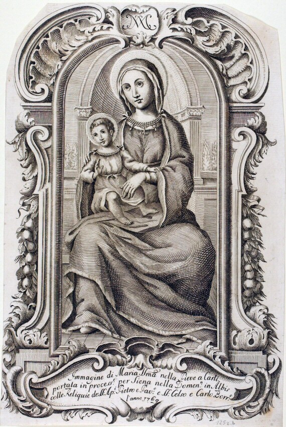 Madonna di Pieve a Carli, incisione del 1769 - Raccolta ciaccheriana, stampe senesi - Biblioteca Comunale di Siena