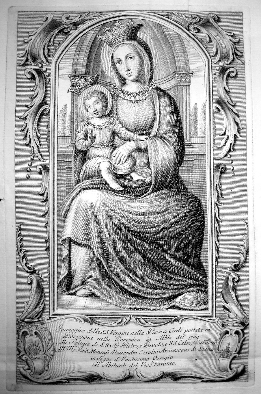 Madonna di Pieve a Carli, incisione del 1769 - Archivio Arcivescovile Senese