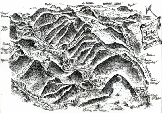 Percorso didattico della Vecchia Ferrovia della Miniera - disegno di Luciano Scali