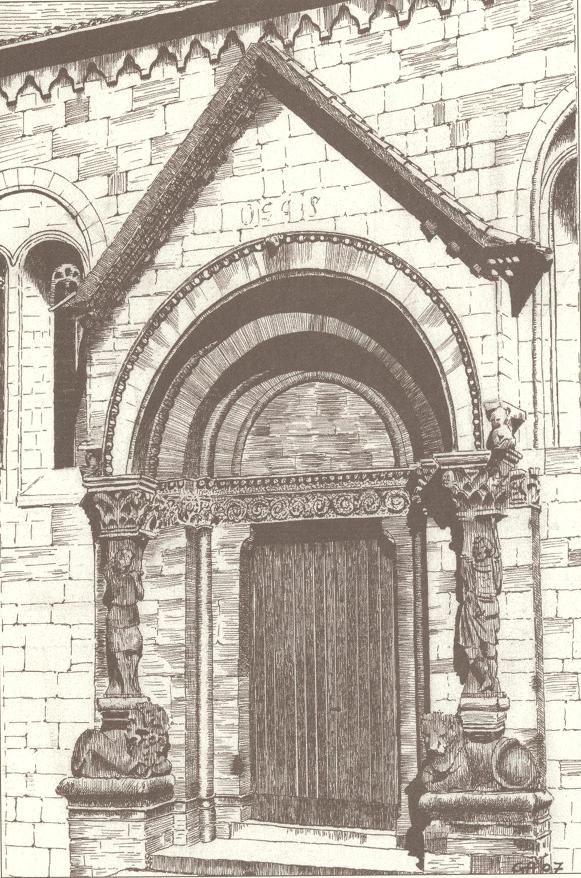 San Quirico, portale della Collegiata - disegno di Agostino Golinelli