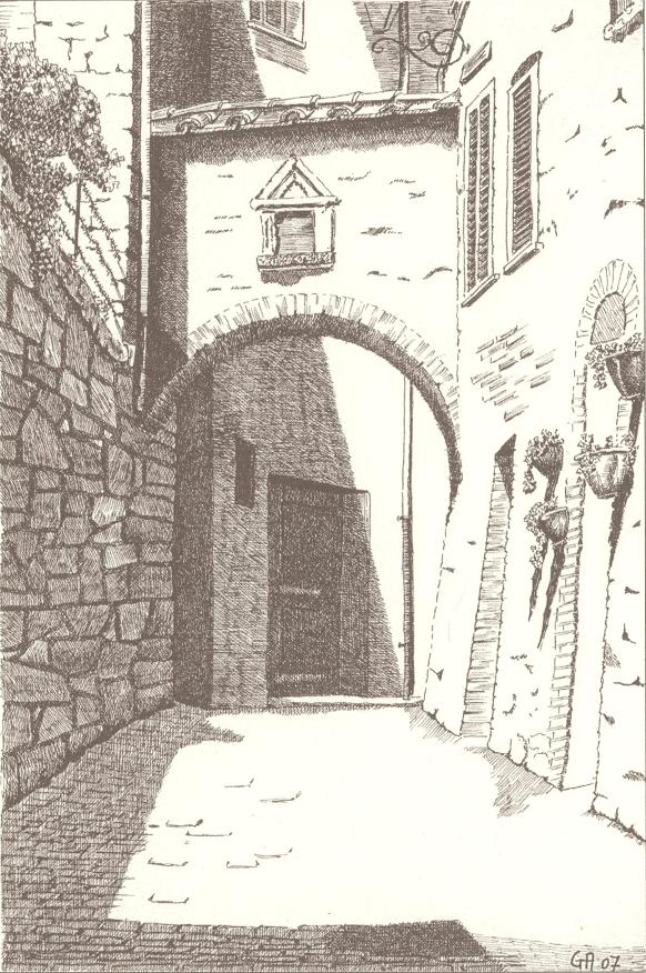 San Quirico_Via della Piazzola - disegno di Agostino Golinelli