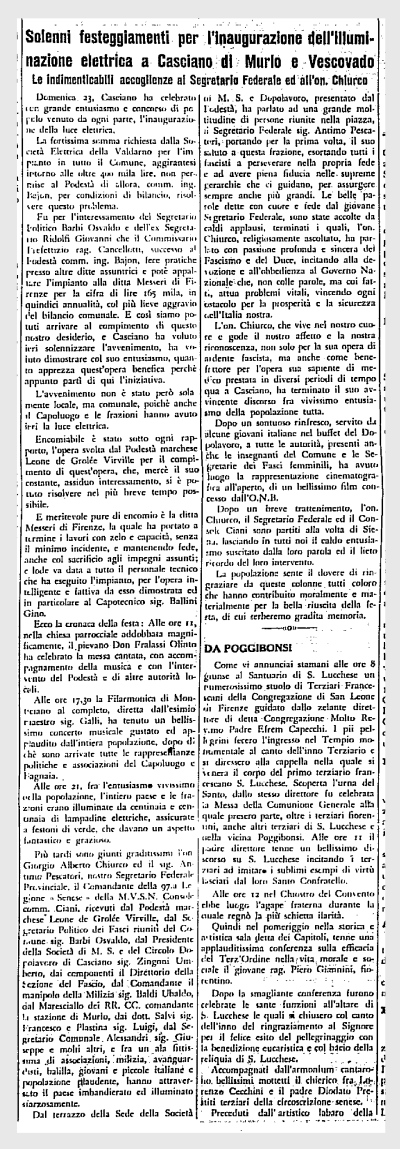 L’articolo originale pubblicato da Il Popolo Senese, settimanale della Federazione fascista provinciale del Fascio